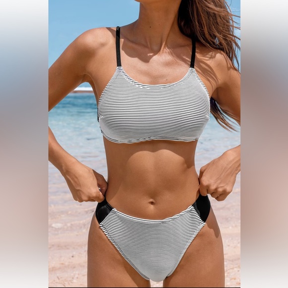 Cupshe Other - Charcoal Rib Scoop Top & High Waist Hipster Bikini Swimsuit|Cupshe